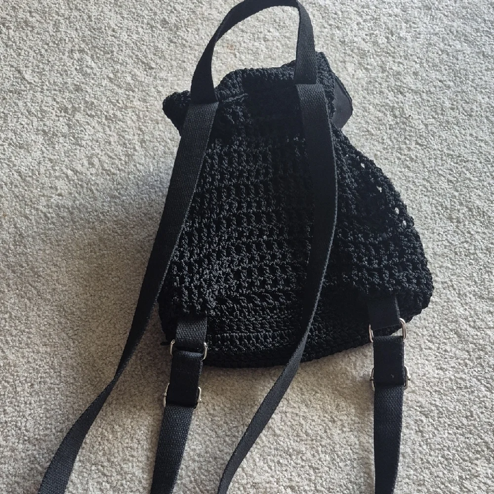 Black Crochet Backpack - Women's Casual Shoulder Bag